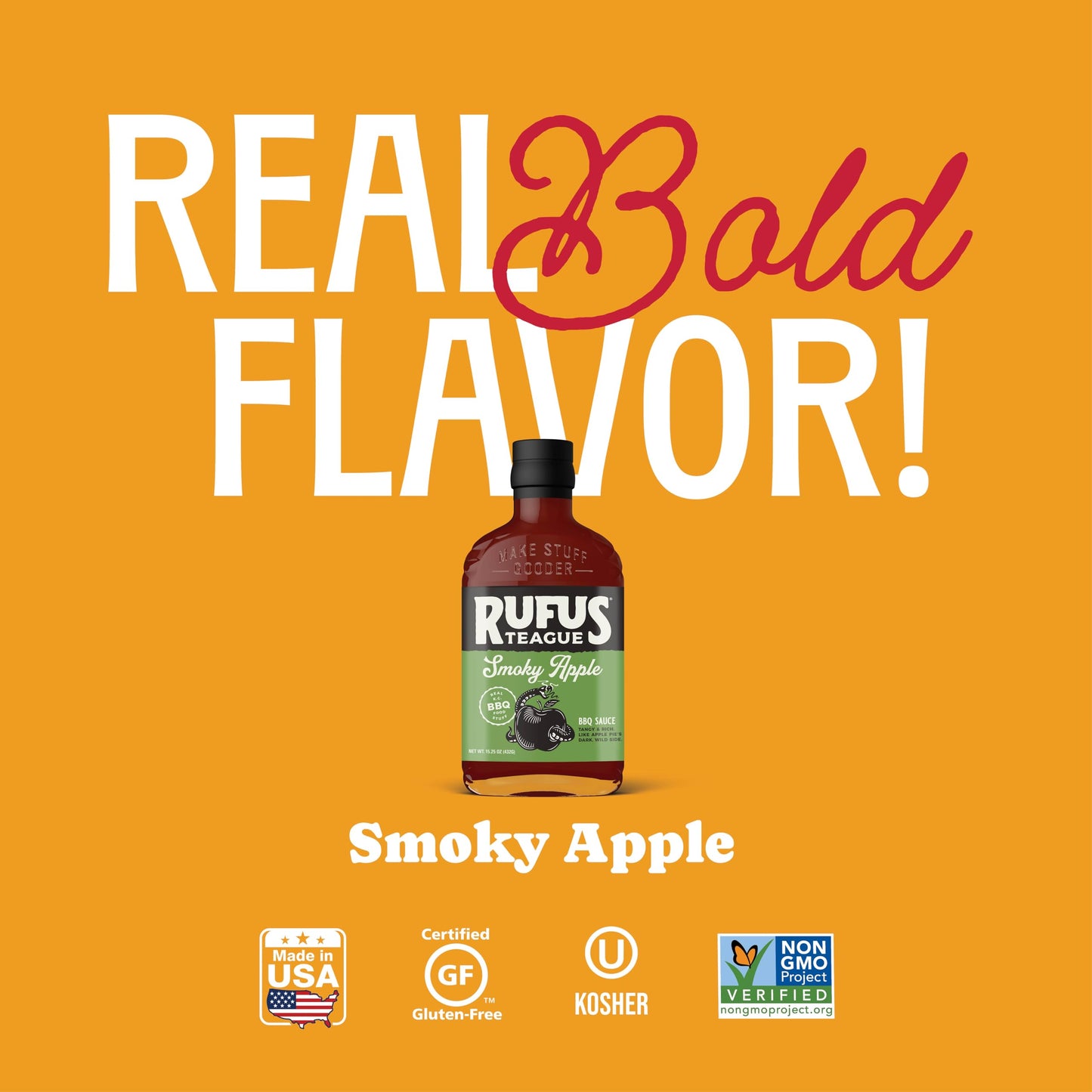 Rufus Teague Smoky Apple BBQ Sauce, Award-Winning Flavor, 15.25 oz, 6-Pack