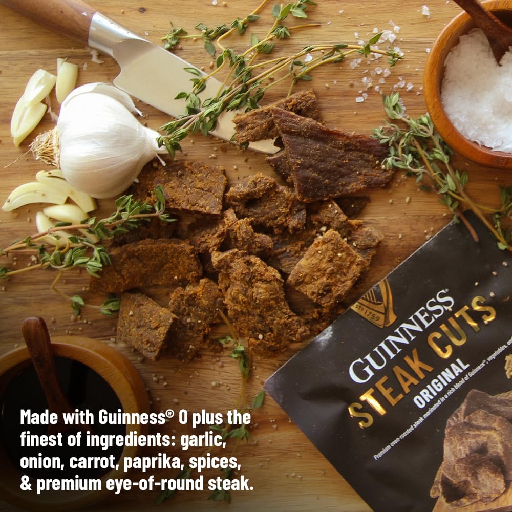 Guinness Steak Cuts, Original Flavor, 3 Pack (2.5 Ounce Bags) - Tender Real Steak Snack Marinated in Guinness 0.0 - Savory Pot Roast Flavor - Jerky