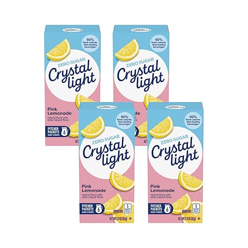 Crystal Light Pink Lemonade Drink Mix (24 Pitcher Packets, 4 Canisters of 6)