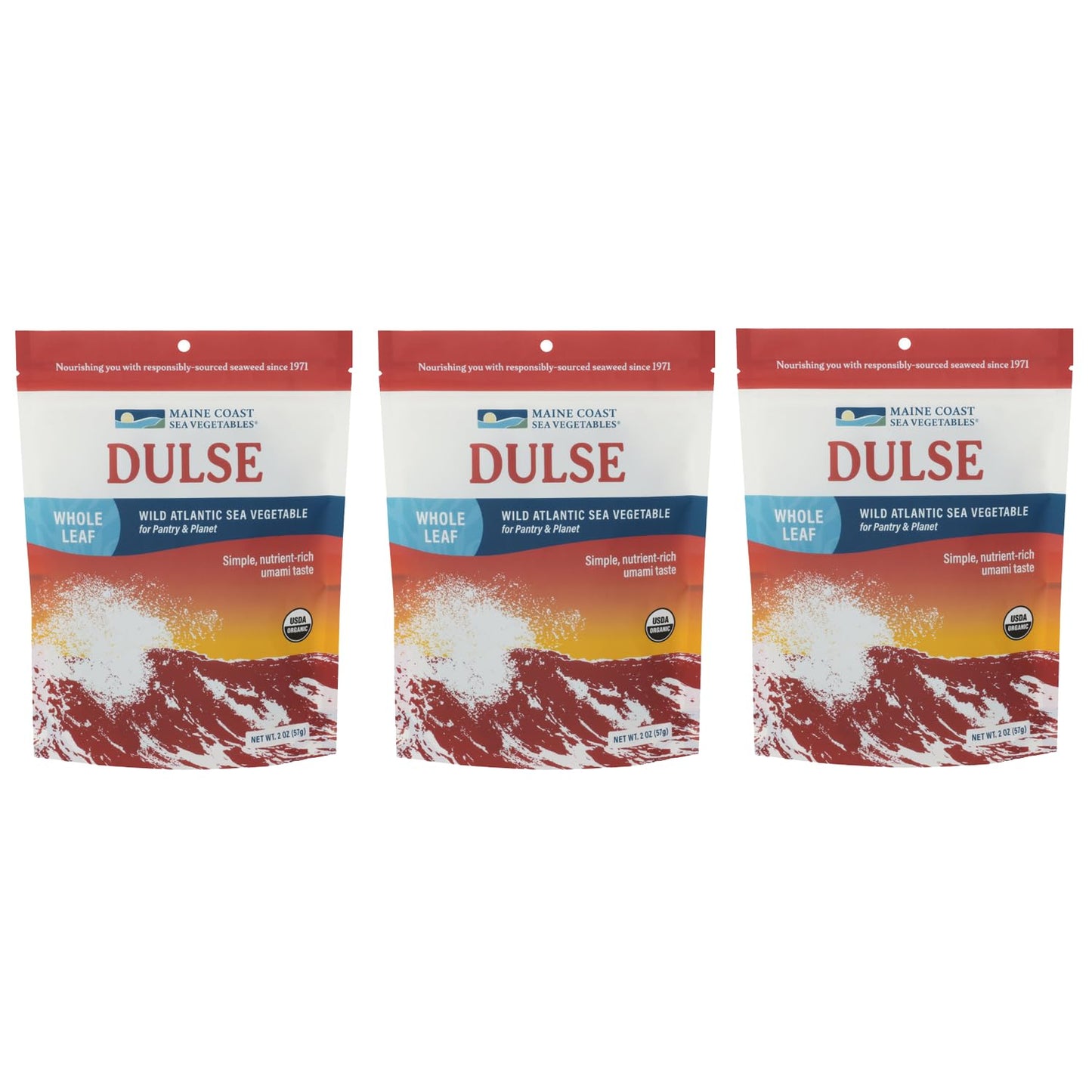 Maine Coast Sea Vegetables Organic Dulse Whole Leaf Bag, Nutritious Food & Seaweed Snacks, Rich in Iodine, North Atlantic Harvest, Great for Salads