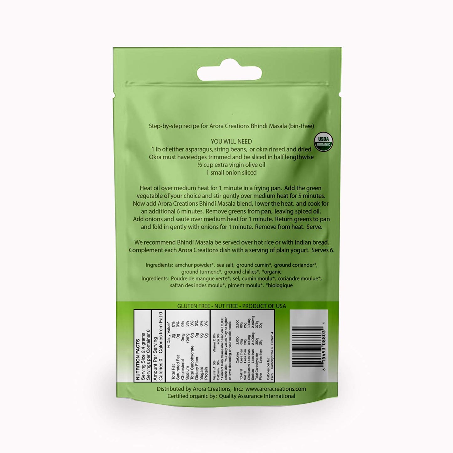 Vegan Organic Bhindi Masala Green Veggie Indian Spice Blend - Arora Creations 0.5oz (6-Pack) | Gluten Free, Non-GMO, Low Sodium | Easy to Cook Indian