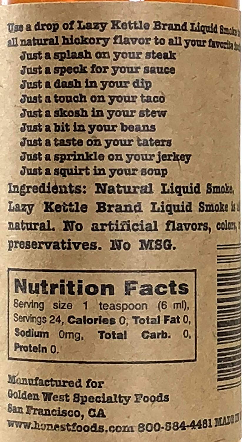 Lazy Kettle Brand All Natural Liquid Smoke | Perfect for Flavoring Meat | Hickory | Used to Flavor Beef Jerky, Steak, Fish, Cheese, Sauces and More |