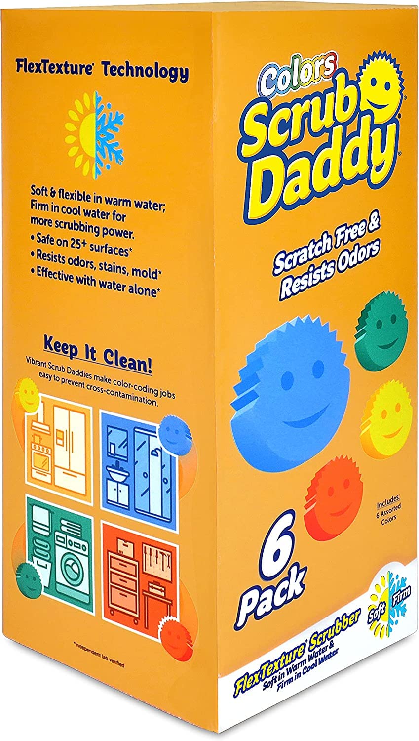 Scrub Daddy Sponge Set - Colors - Scratch-Free Scrubbers for Dishes and Home, Odor Resistant, Soft in Warm Water, Firm in Cold, Deep Cleaning