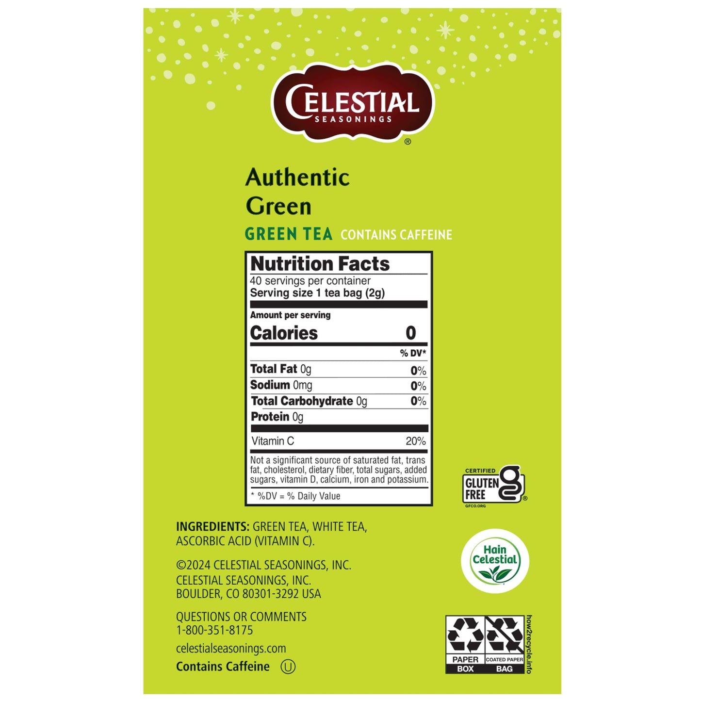 Celestial Seasonings Authentic Green Tea 40 Count