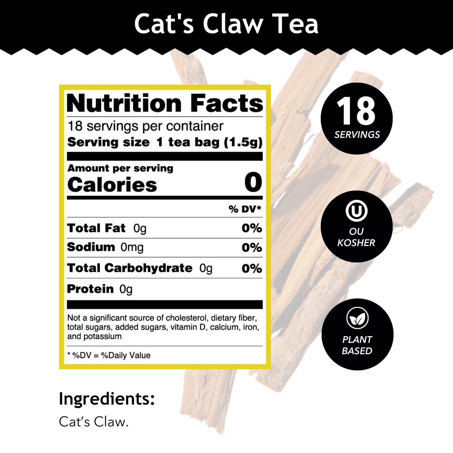 Buddha Teas - Cat’s Claw Tea - Wild Crafted Herbal Tea - For Health & Wellbeing - Supports Immune & Digestive Health - Clean Ingredients - Caffeine