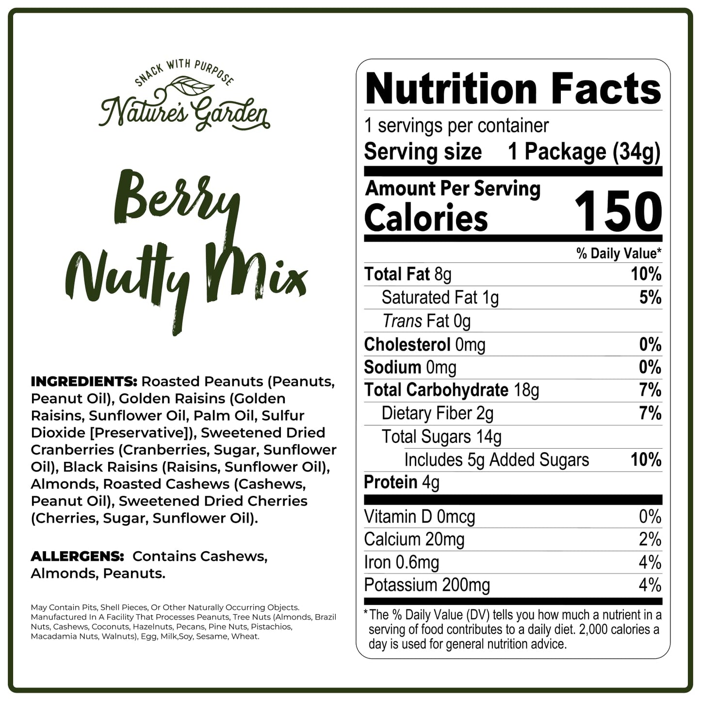 Natures Garden Berry Nutty Mix, Single Serve Bags - 18 Ounce (1.2 Ounce x 15 count)