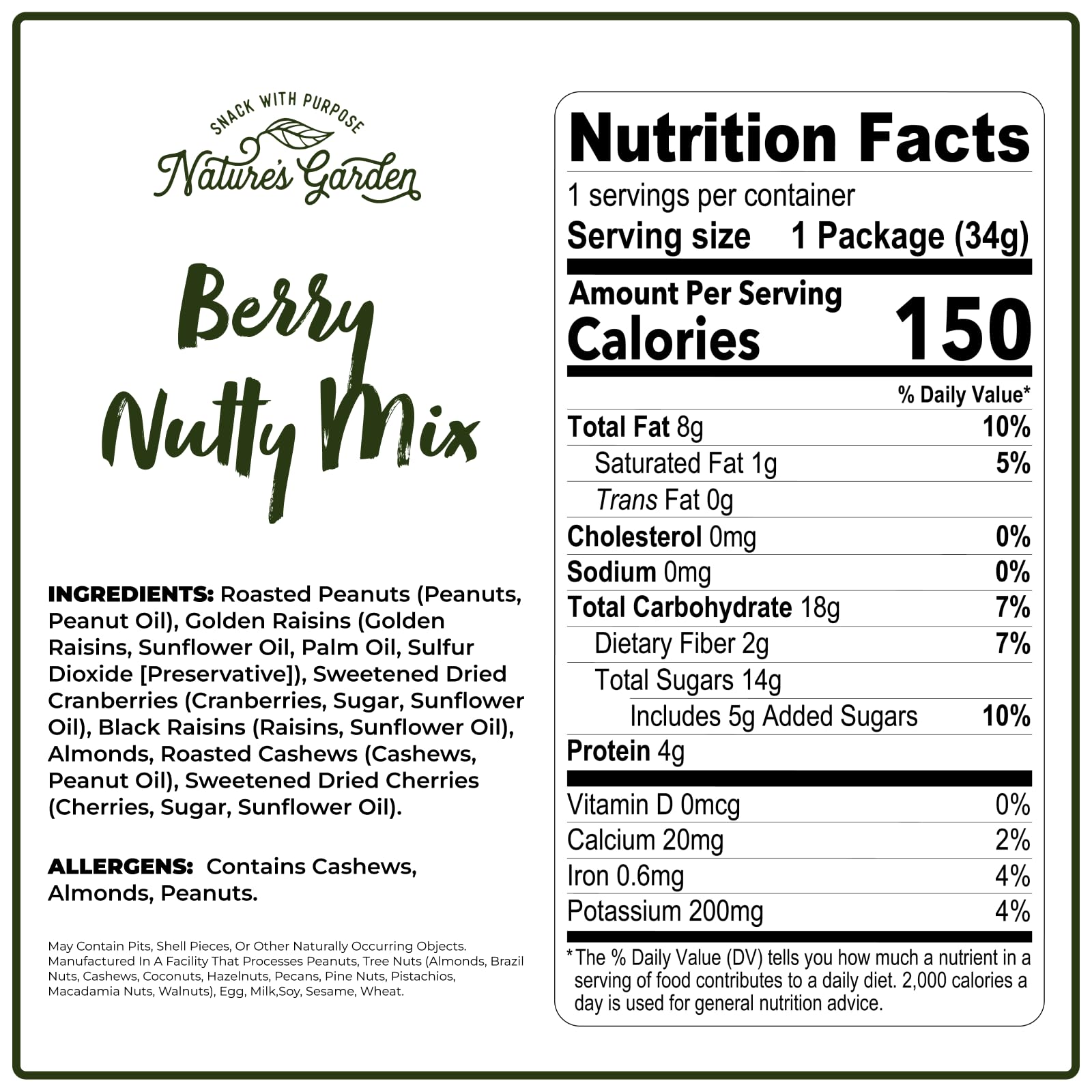Natures Garden Berry Nutty Mix, Single Serve Bags - 18 Ounce (1.2 Ounce x 15 count)