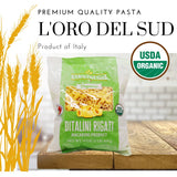 L'Oro Del Sud Organic Ditalini Pasta, 100% Durum Wheat, Ditali Italian Pasta, Tubetti Premium Quality Product of Italy, 16 Ounce (Pack of 4)