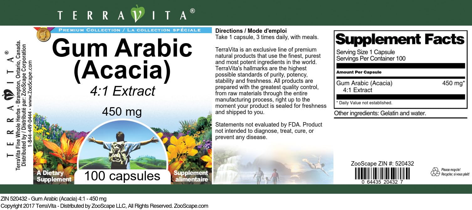 Gum Arabic (Acacia) 4:1-450 mg (100 Capsules, ZIN: 520432) - 3 Pack