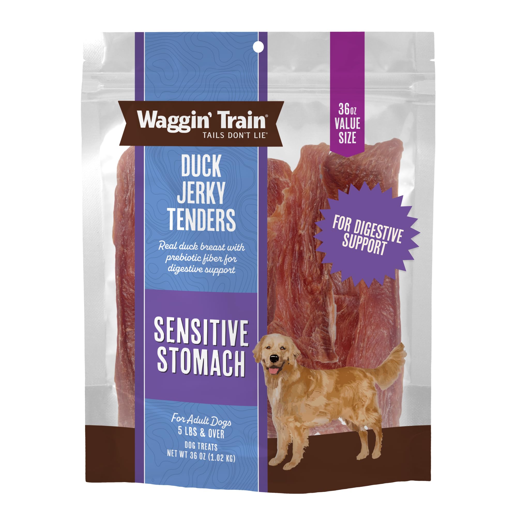 Waggin' Train Duck Jerky Dog Treats for Dogs with Sensitive Stomachs, Made with 100% Real Duck Breasts, Three All-Natural Ingredients, High Protein