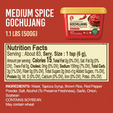Gochujang - Premium Korean Red Chili Paste [ Medium | 1.1 lb (500g) ] - 0 Fat/ 0 Cholesterol / (40 Calories/Serving) | Spicy & Sweet Savory Fermented