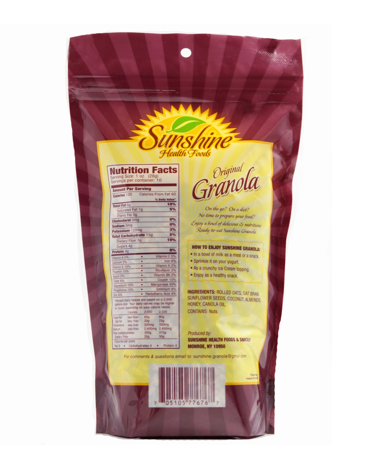 Sunshine Health Foods Granola Cold Cereal Snack Original Flavor, 10 ounce