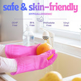 Happy Hands Rubber Cleaning Gloves - Versatile Waterproof Reusable Pink Gloves for Kitchen, Dishwashing, and Household Tasks, Hi-Tech Grip, Non-Slip