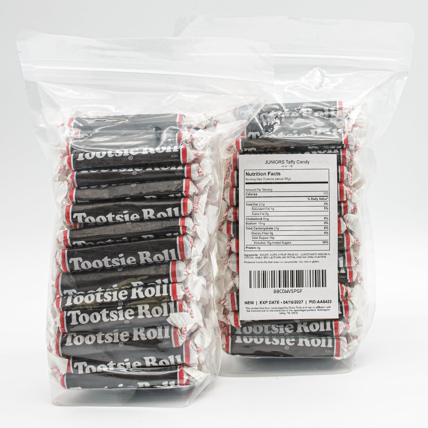 Juniors Long Taffy Candy 2 lb - Bulk Candies (84 Pieces) in Resealable Bag, Individually Wrapped, Chewy Texture, Gluten Free