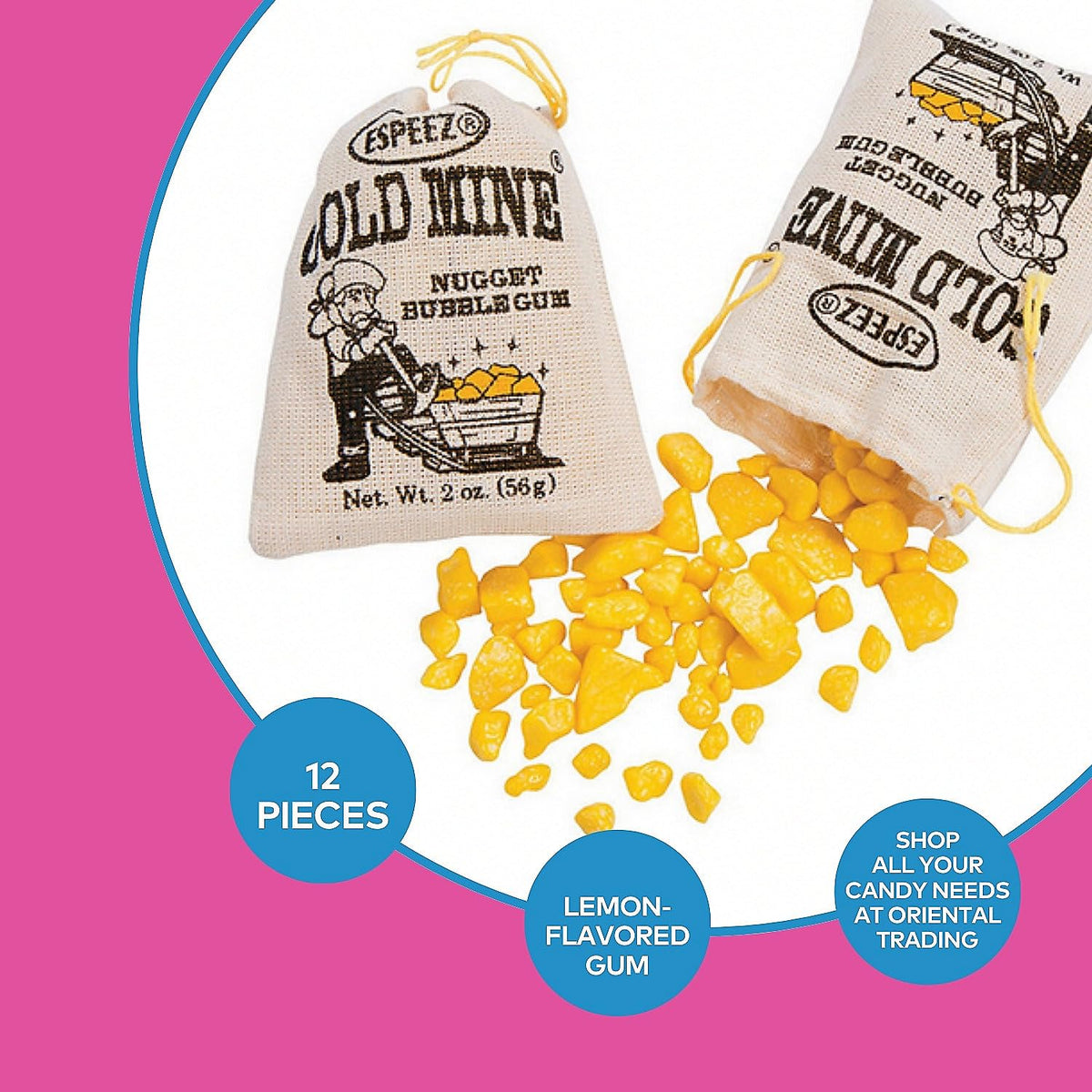 Fun Express Gold Nugget Bubble Gum, Lemon Flavored, 12 Pack