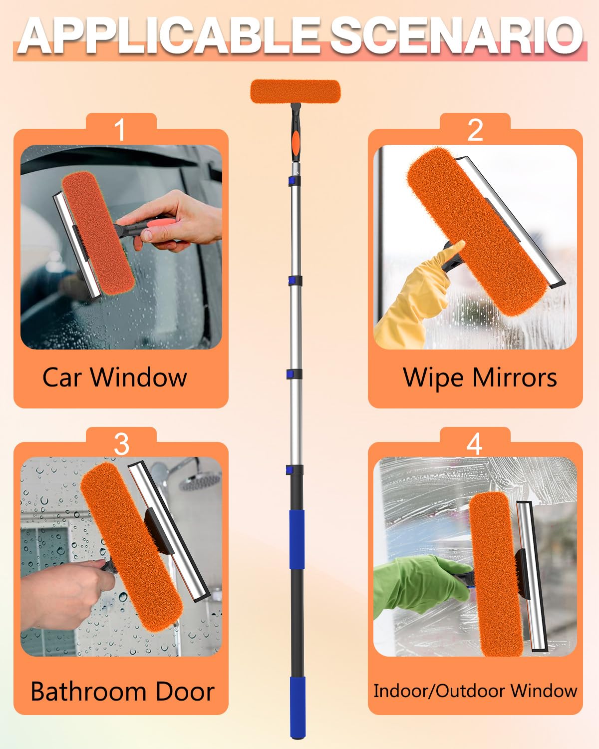 SKGPOLE 26FT Reach Window Squeegee for Window Cleaning Kit with 5-20 Foot Telescoping Extension Pole, 2 in 1 Window Squeegee, Cobweb Duster, Dust Kit