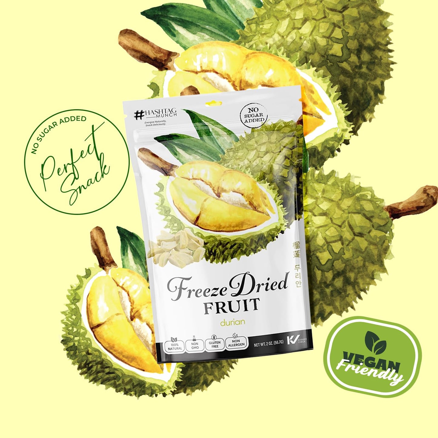 Life Plus Style Gourmet Hashtag Munch Freeze Dried Durian Snacks No Added Sugar Naturally Sweet Fruit Snacks For Everyone Non GMO Gluten Free Vegan