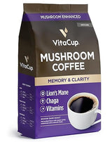 VitaCup Mushroom Coffee Grounds, with Lions Mane, Chaga, B Vitamins, D3, Boost Focus, Immunity, Memory & Clarity, Medium Dark Roast, Bold & Smooth