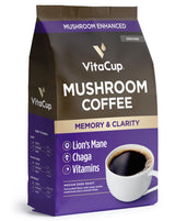 VitaCup Mushroom Coffee Grounds, with Lions Mane, Chaga, B Vitamins, D3, Boost Focus, Immunity, Memory & Clarity, Medium Dark Roast, Bold & Smooth