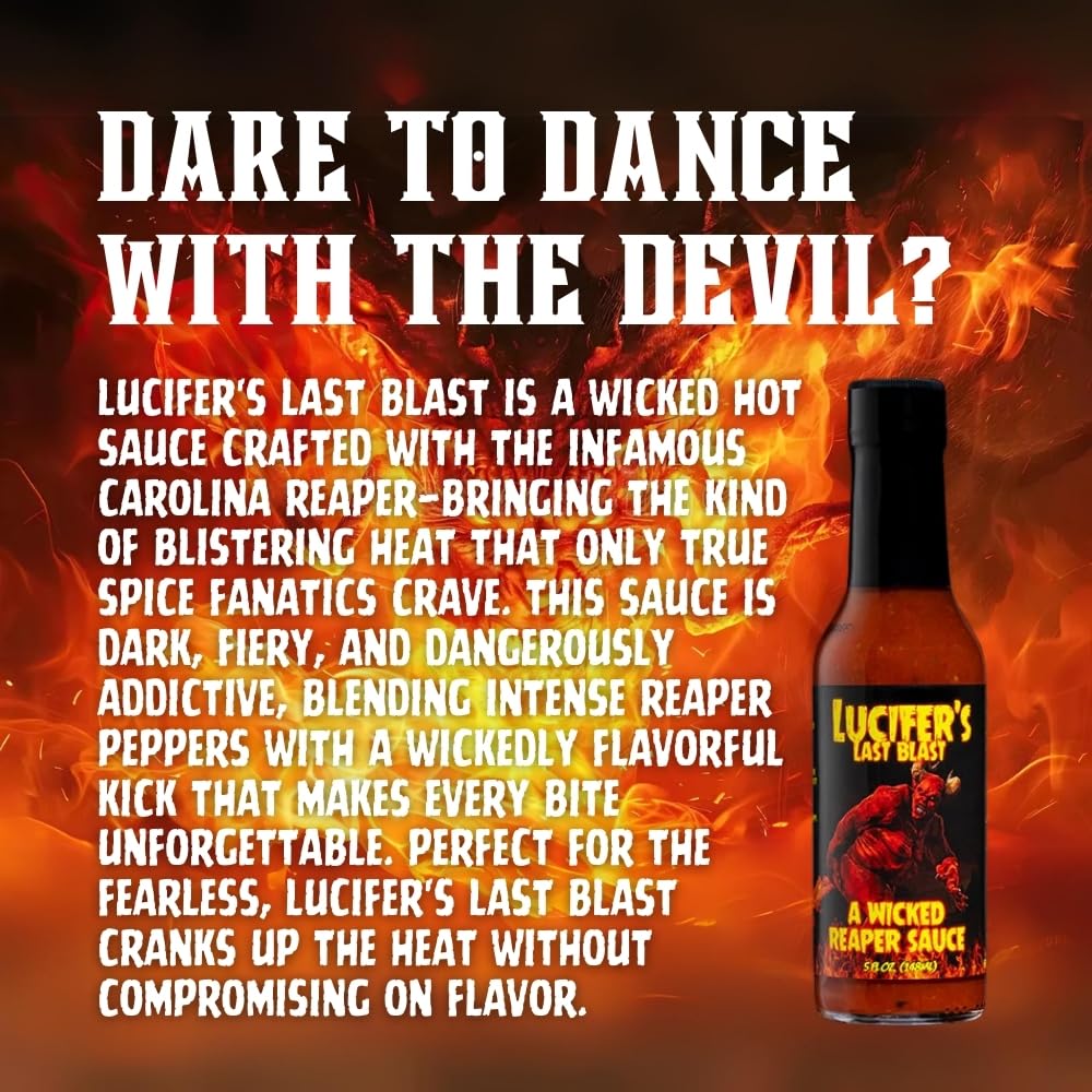 Hellfire Lucifer's Last Blast A Wicked Carolina Reaper Sauce, Gourmet, Award-Winning Sauce, Contains 65% Pure Carolina Reaper Pepper Mash, EXTREME