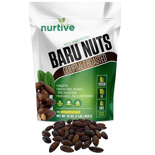 Nurtive Baru Nuts - Gourmet Roasted - Wild Harvested & Unsalted - Plant-Based Protein, Rich in Fiber, Essential Minerals and Antioxidants - Non-GMO