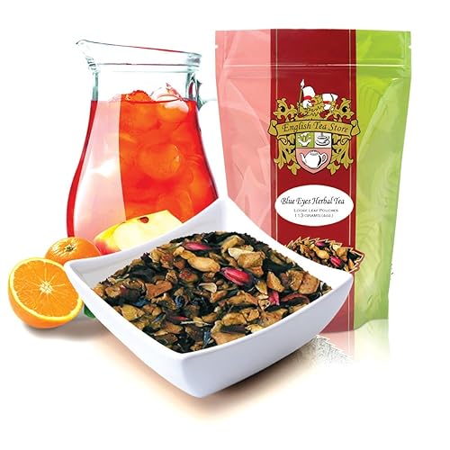 English Tea Store Blue Eyes Herbal Tea Pouches - 16oz | Loose Leaf Fruit Tea Blend with Caramel and Cornflower Petals | Sweet Candy-Like Flavor |