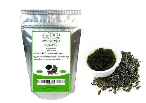Green Hill Tea Jiaogulan Loose Leaf Tea - Caffeine-Free Ginseng Variety - Pure Gynostemma Herbal Tea - Non GMO 3 OZ packed in foil ziplock bag