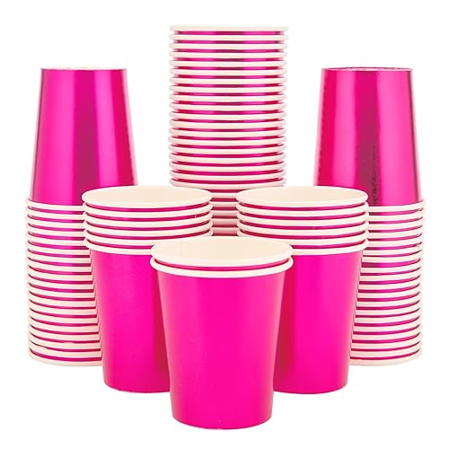 ZebrAnt Rose Red Paper Cups 9 oz [50 pack] Disposable Party Cup for Hot Cold Drinks Tea Coffee Water Milk Juice Glitter Holographic Red Picnic Home