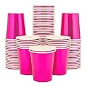 ZebrAnt Rose Red Paper Cups 9 oz [50 pack] Disposable Party Cup for Hot Cold Drinks Tea Coffee Water Milk Juice Glitter Holographic Red Picnic Home