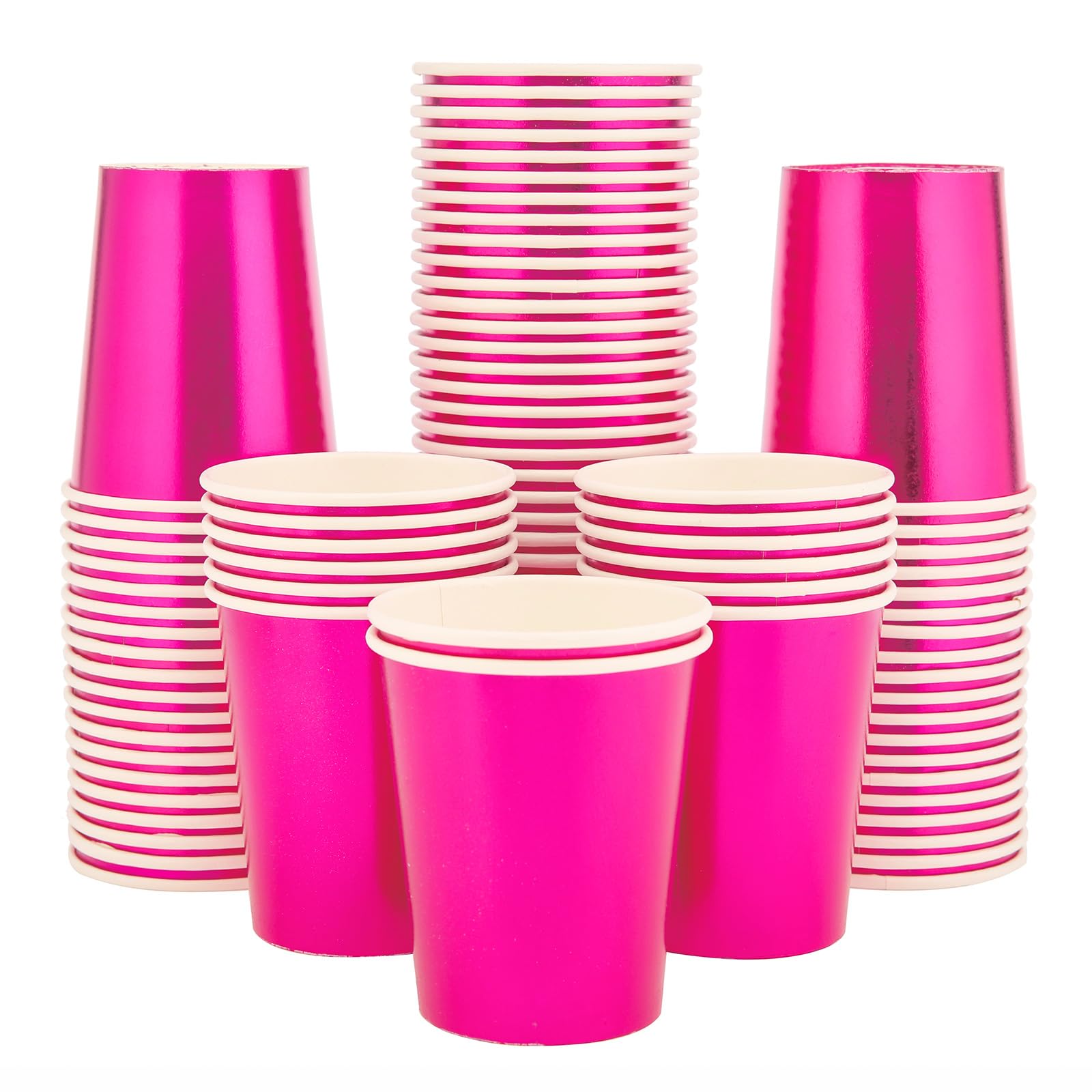 ZebrAnt Rose Red Paper Cups 9 oz [50 pack] Disposable Party Cup for Hot Cold Drinks Tea Coffee Water Milk Juice Glitter Holographic Red Picnic Home