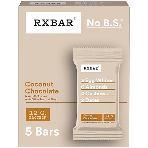 RXBAR Protein Bars, 12g Protein, Gluten-Free, Snacks, Coconut Chocolate, 9.1oz Box (5 Bars)