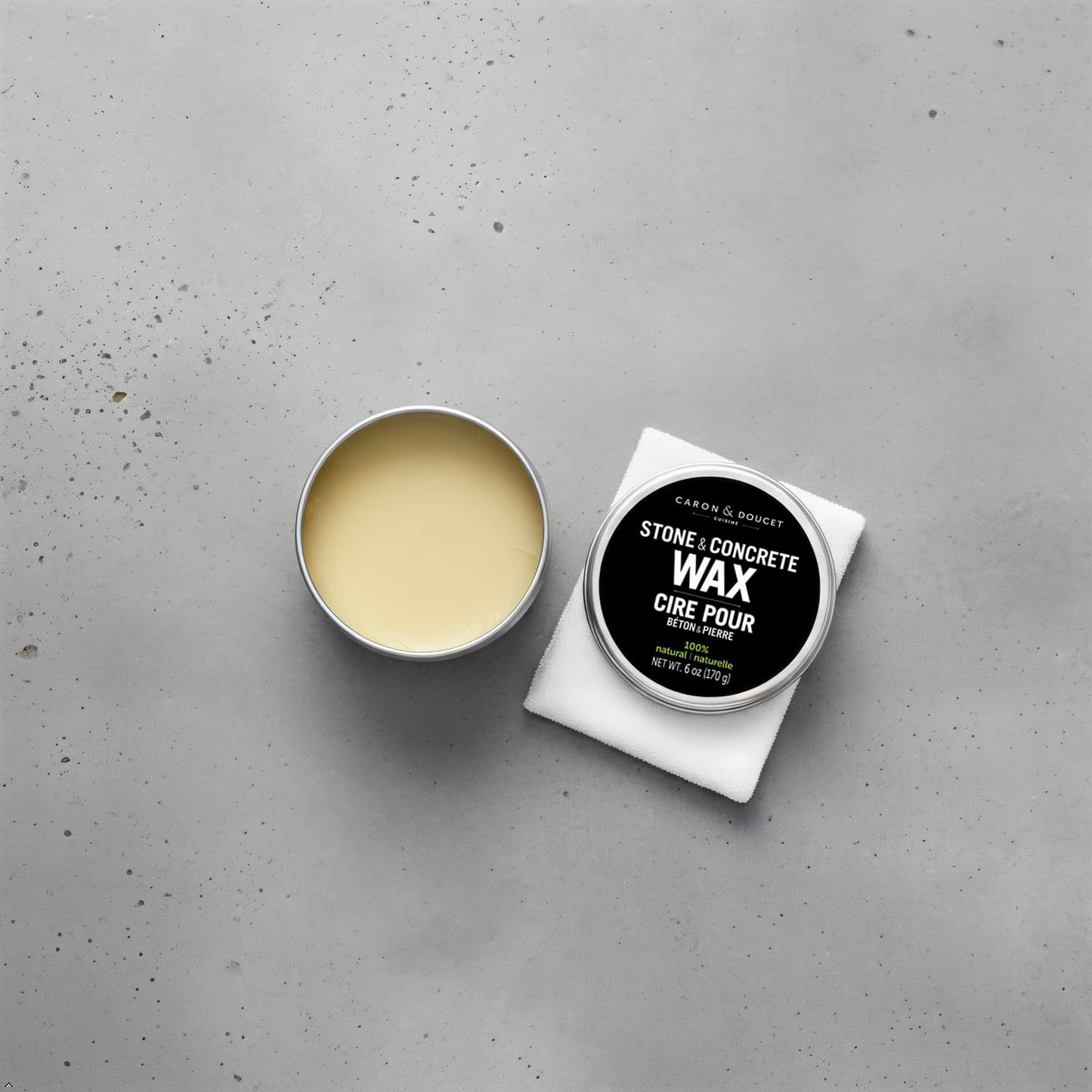 CARON & DOUCET Natural Stone & Concrete Care Wax - Coconut Oil and Carnauba Formula - Conditions, Seals, Revives & Deepens Color on Soapstone, Slate