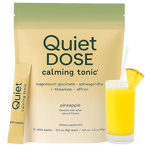 Quiet Dose Drink, Calming Relaxation Beverage, with L-Theanine, Affron, Magnesium Glycinate & Ashwagandha, Stress Relief & Sleep Support, Non-Gmo