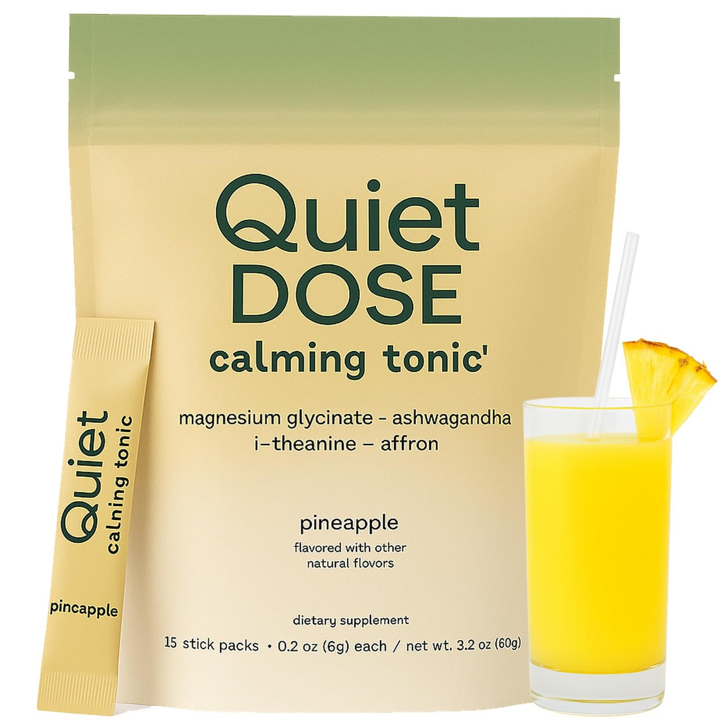 Quiet Dose Drink, Calming Relaxation Beverage, with L-Theanine, Affron, Magnesium Glycinate & Ashwagandha, Stress Relief & Sleep Support, Non-Gmo