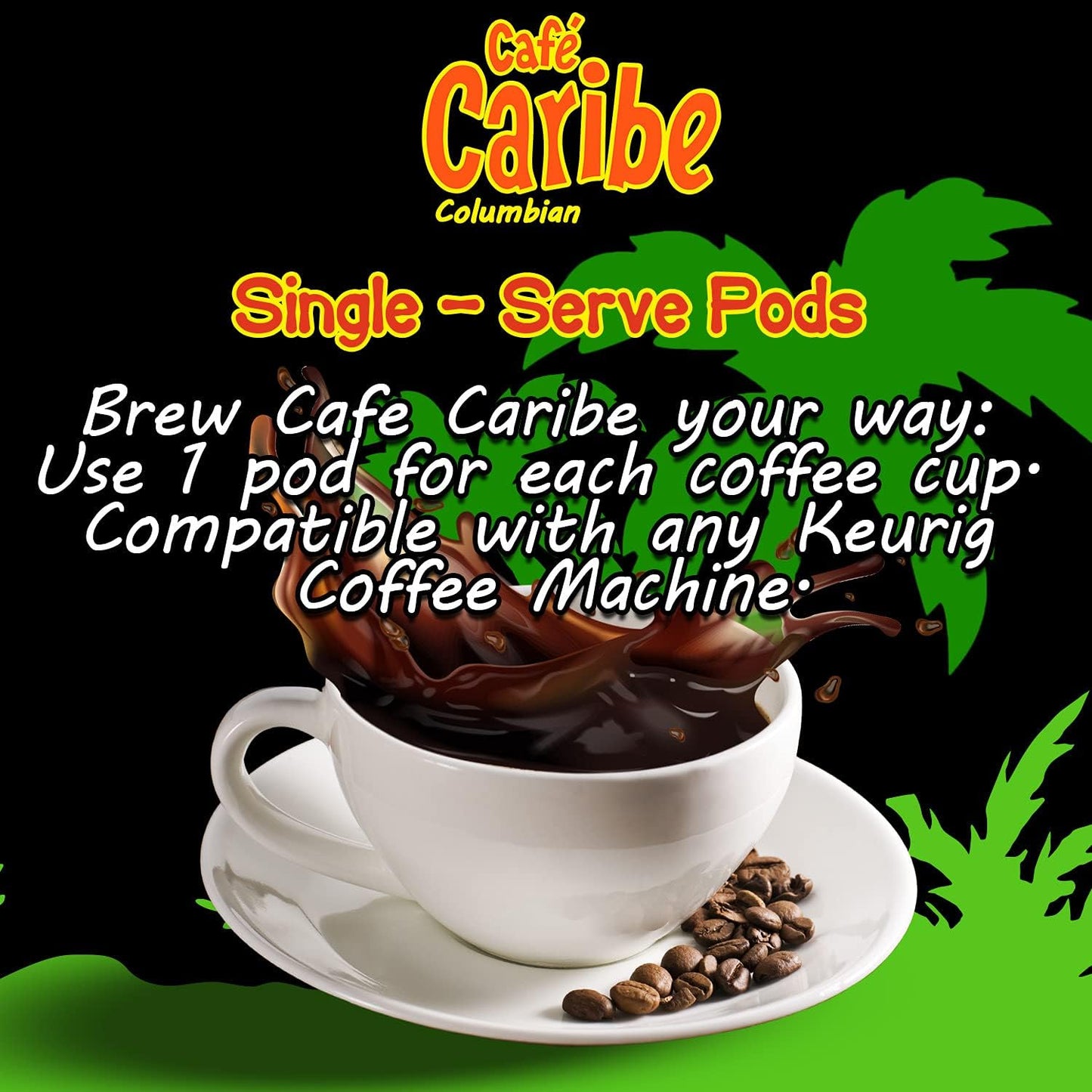 Cafe Caribe 100% Colombian Coffee Pods, Dark Roast Single-Serve Coffee Cups - 12 Count