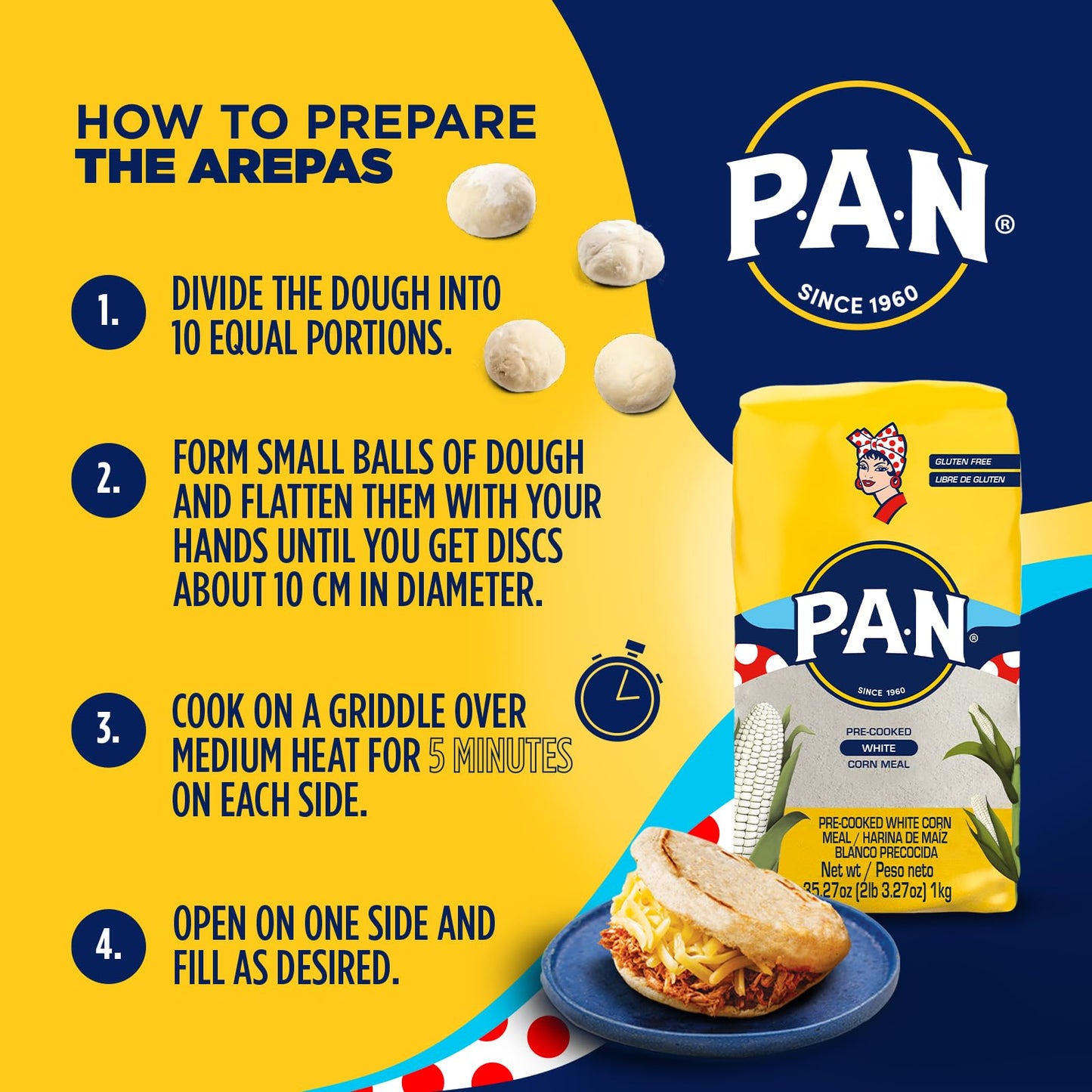 P.A.N. White Corn Meal - Pre-cooked Gluten Free and Kosher Flour for Arepas (2 lb 3.27 Oz / Pack of 1)