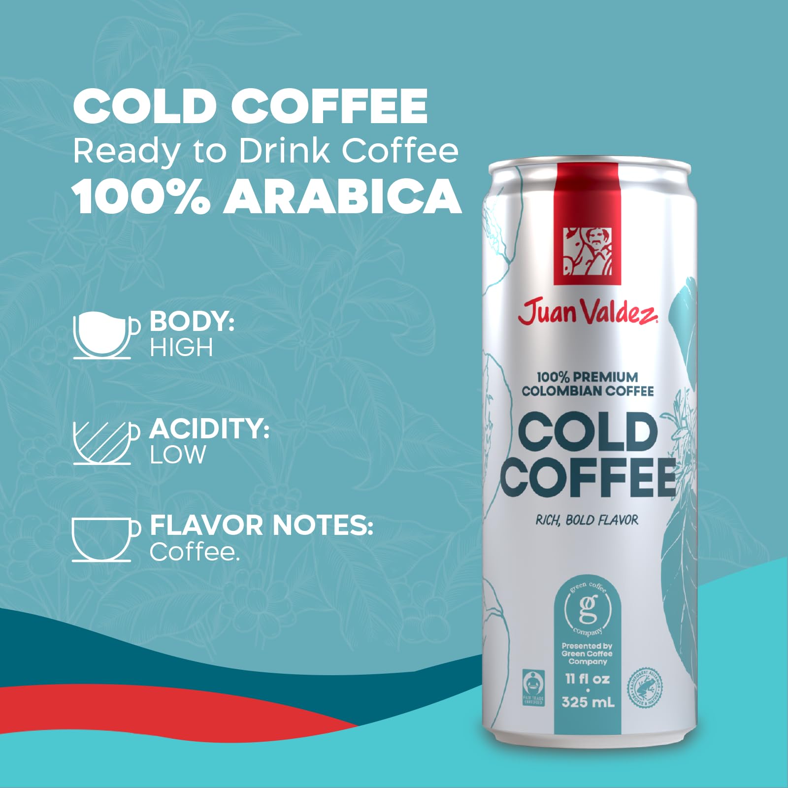 Juan Valdez Cold Brew Coffee | 11oz Can | 24 Pack | Premium Colombian Coffee | Single Origin | Specialty Gourmet | Fair Trade Coffee | Rainforest