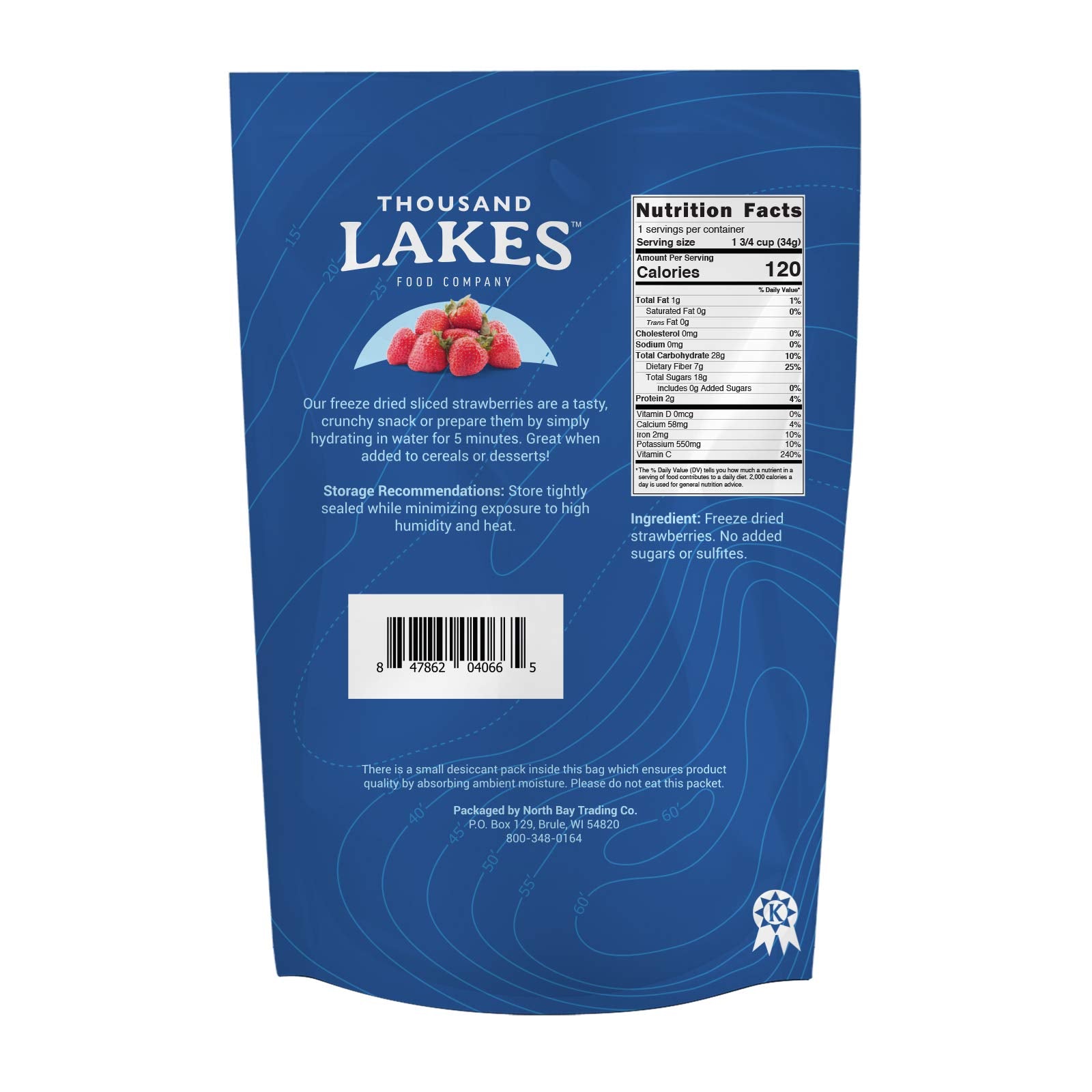 Thousand Lakes Freeze Dried Fruit - Strawberries 4-pack 1.2 ounces (4.8 ounces total) | No Sugar Added | 100% Sliced Strawberries