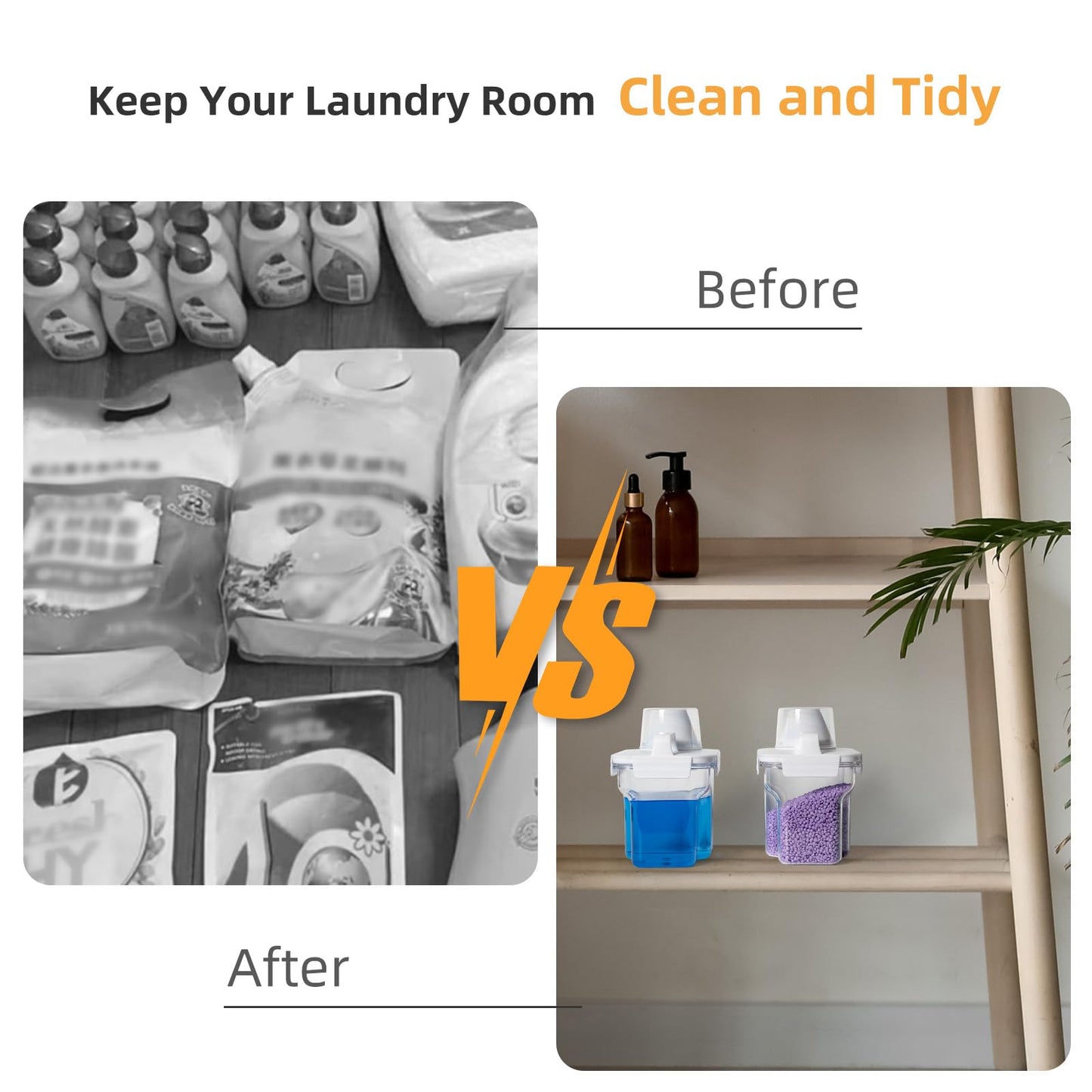 G2 GO2GETHER Laundry Detergent Container,2Pack -51oz Laundry Detergent Dispenser with 5 labels for Laundry Room, Laundry Scent Beads
