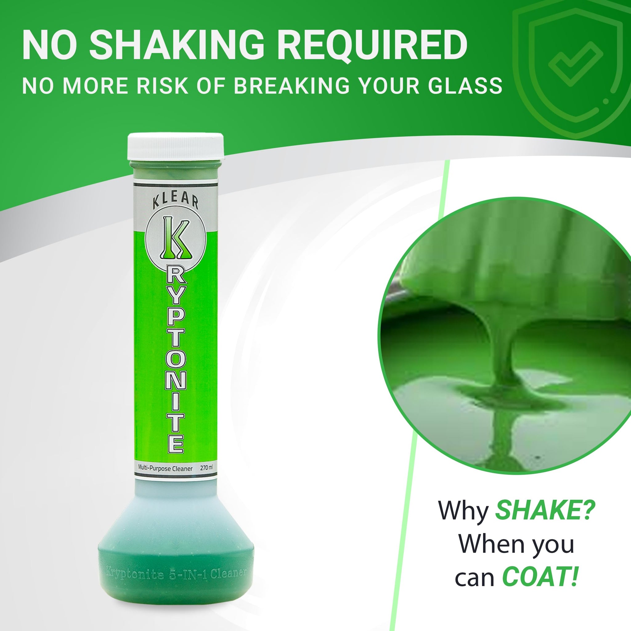 KLEAR Kryptonite Multipurpose Glass Cleaner |Powerful Cleaning 5-1 Combo | Glass Friendly & Alcohol-Free Glass Cleaner| Coat, Relax, Rinse| 9 oz (Pack