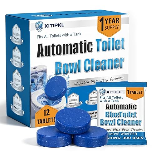 12 Tablets Toilet Bowl Cleaner Tablets for Tank - Automatic Toilet Tank Cleaner Tablets, Blue Toilet Tablets for Hard Water & Toilet Ring Removal