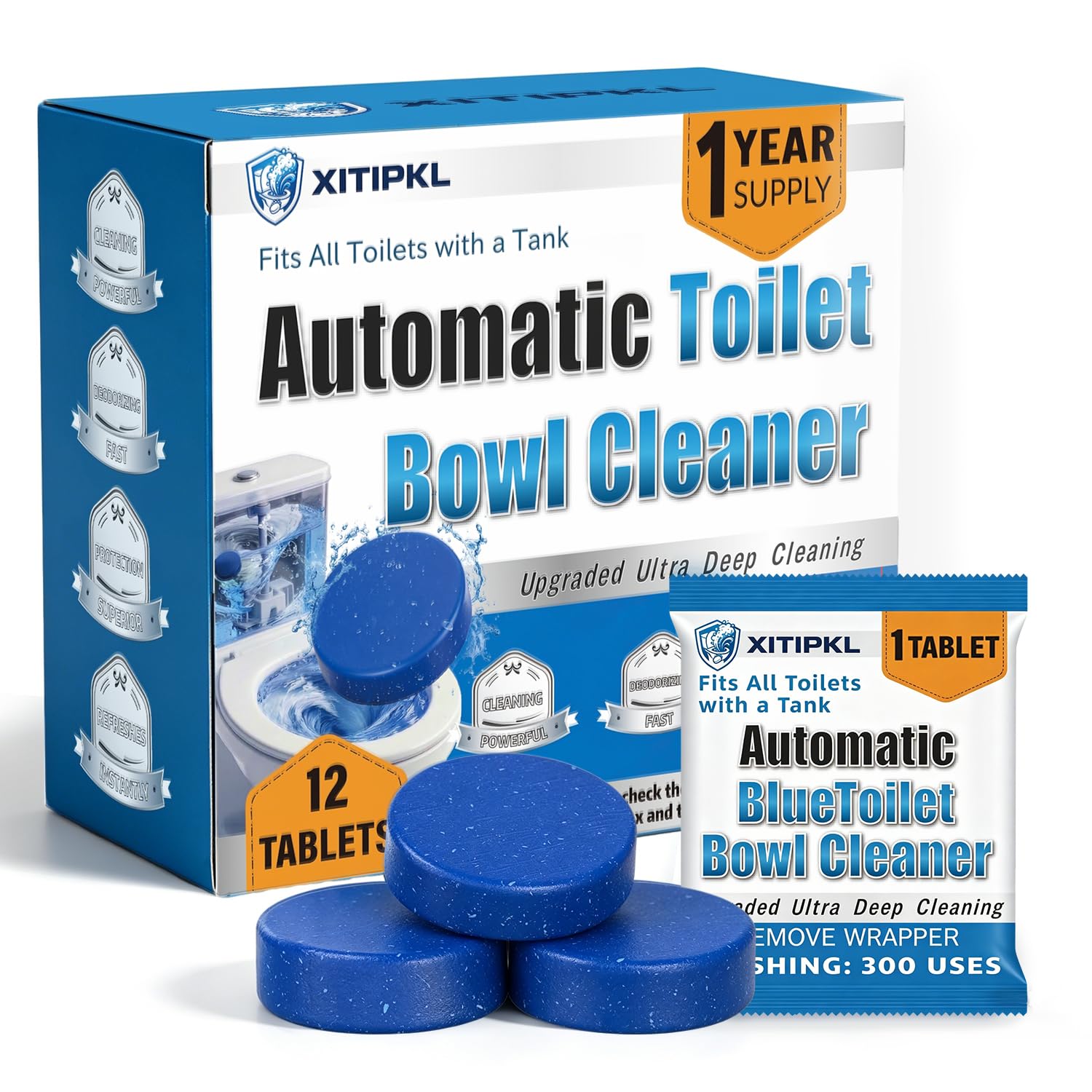 12 Tablets Toilet Bowl Cleaner Tablets for Tank - Automatic Toilet Tank Cleaner Tablets, Blue Toilet Tablets for Hard Water & Toilet Ring Removal