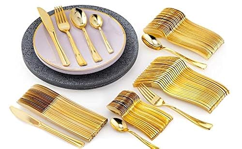 Trendables 140 Pack Disposable Dinnerware & Cutlery Combo Ornamental Design Plates Includes: 20 10.25 in. Large Dinner Plates + 20 8" Dessert Plates