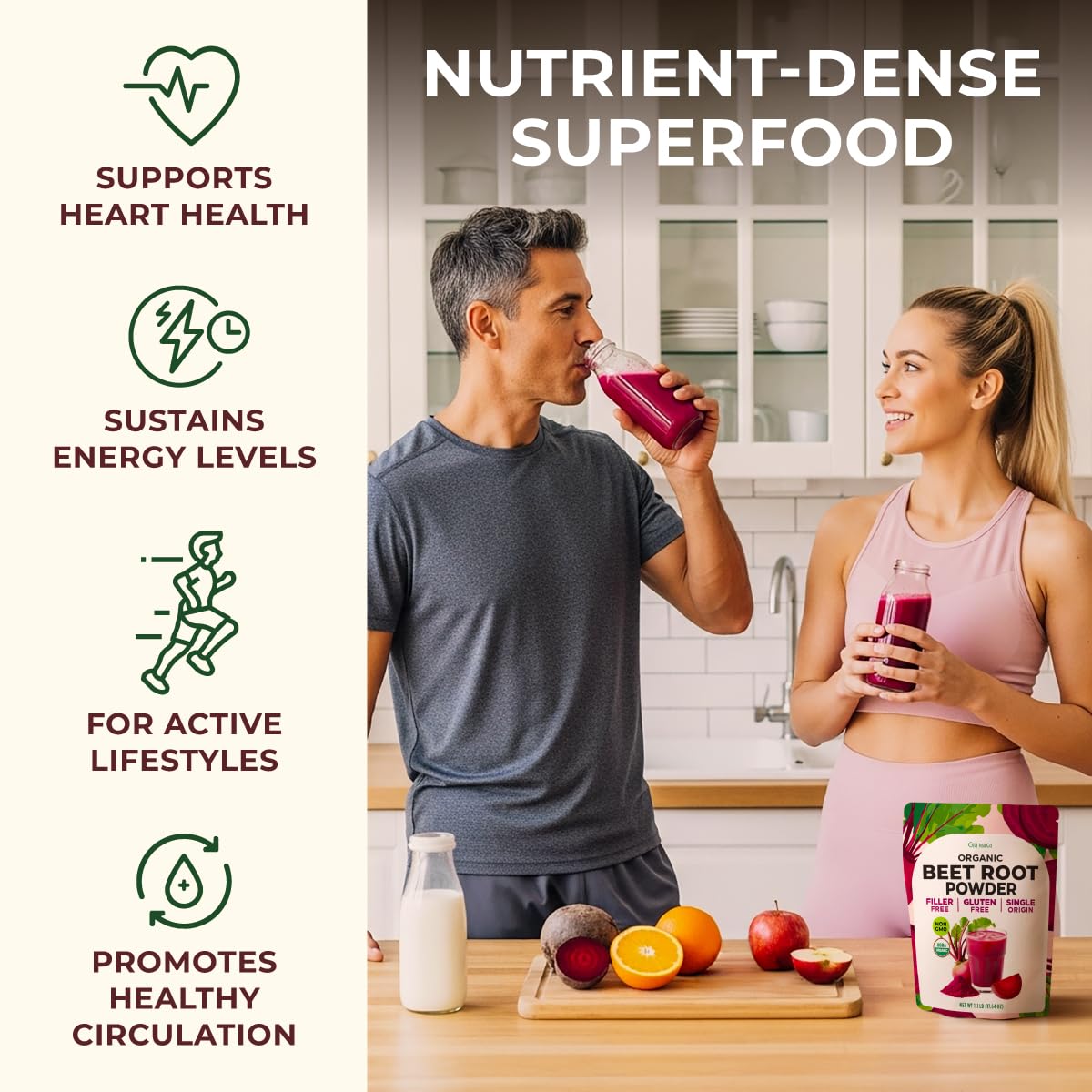 Gya Tea Co Organic Beet Root Powder 1.1 lb (17.64 oz) for Smoothies, Baking & Juice - Raw Beetroot Superfood & Natural Red Food Coloring for Energy