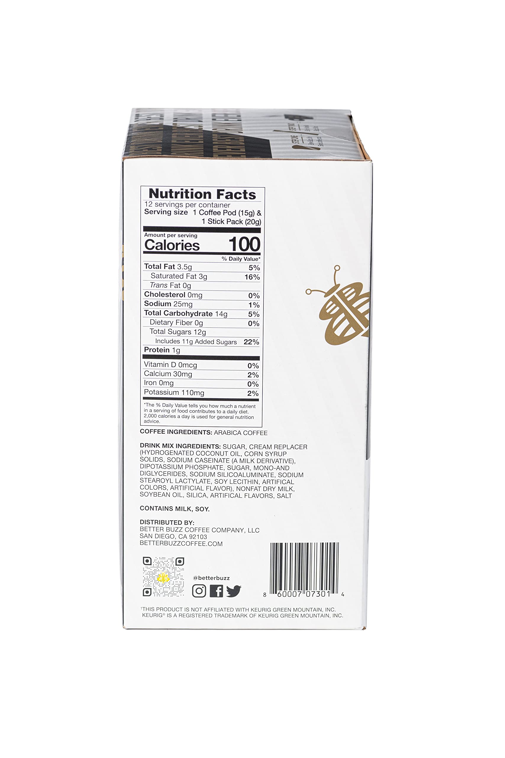 Better Buzz Best Drink Ever Vanilla Latte Single Serve Kit 24ct.,12 Medium Roast Coffee Pods (Buzz Life) & 12 (Vanilla Buzz) Coffee Creamer Powder