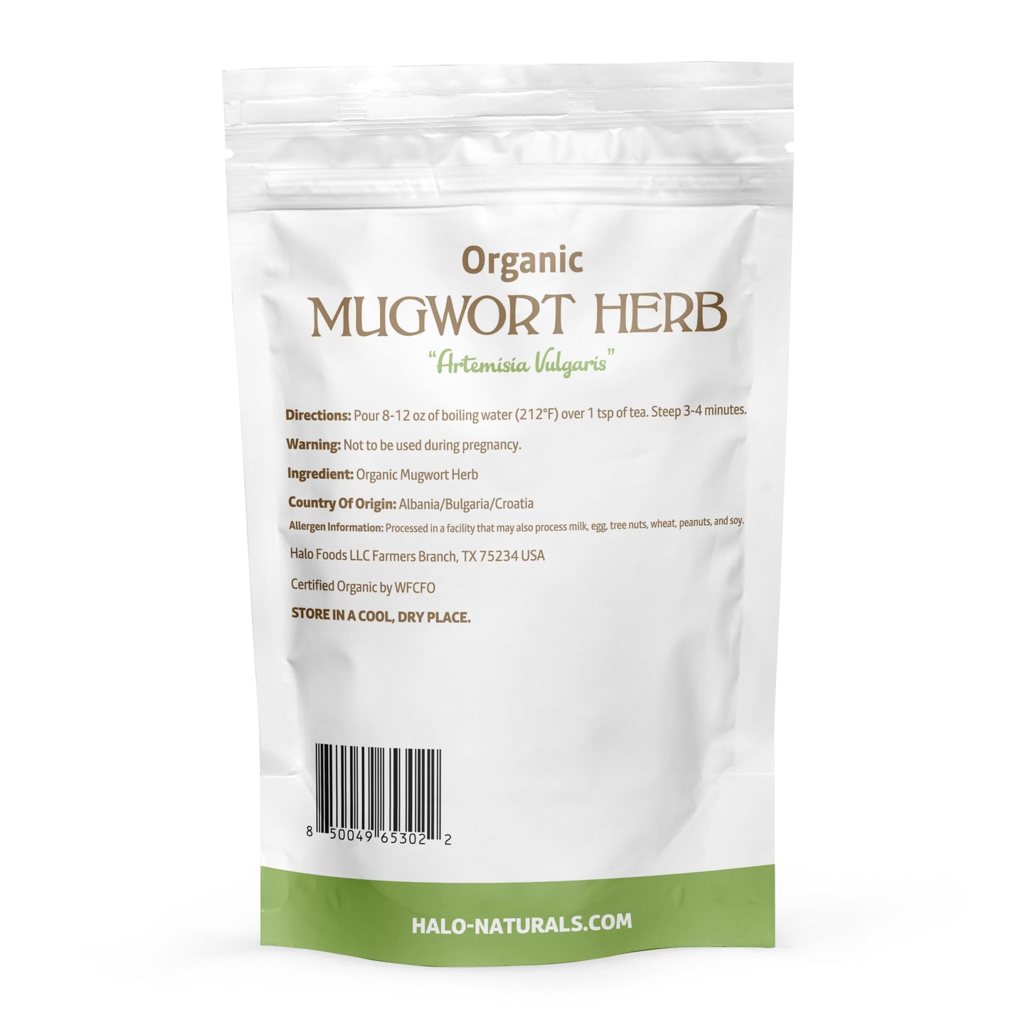 Halo Naturals Organic Mugwort Herb Cut & Sifted, 4 Ounces (Artemisia vulgaris) USDA Certified | Resealable Pouch| Packaged in The USA (Pack of 1)