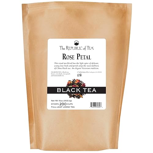 The Republic of Tea Rose Petal Full-Leaf Loose Black Tea, 1 lb Bag | Steeps 200 Cups | Caffeinated