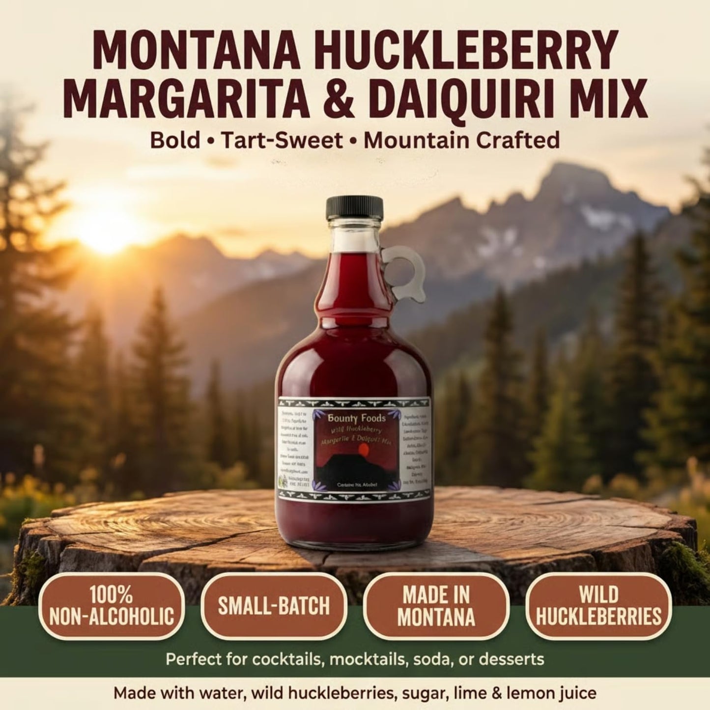 Bounty Foods Montana Huckleberry Margarita Daiquiri Cocktail Mixer 17 oz - Rocky Mountains Hand-Harvested and Crafted - Gourmet Small Batch - Perfect