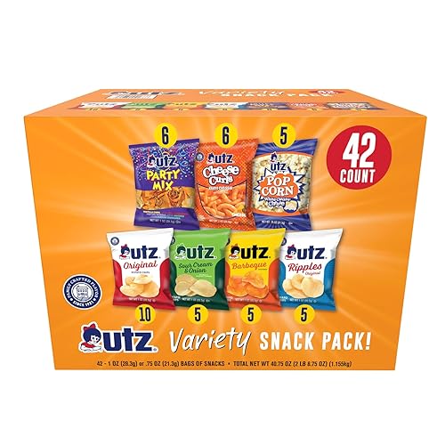 Utz Snack Variety Pack Individual Snacks, Includes Potato Chips, Cheese Curls, Popcorn, and Party Mix, Crunchy Travel Snacks for Lunches, Vending