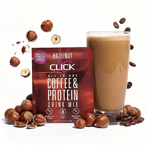 CLICK All-in-One Protein & Coffee Meal Replacement Drink Mix, 10 Single Serving Packets (1.1 Ounce) (Hazelnut)